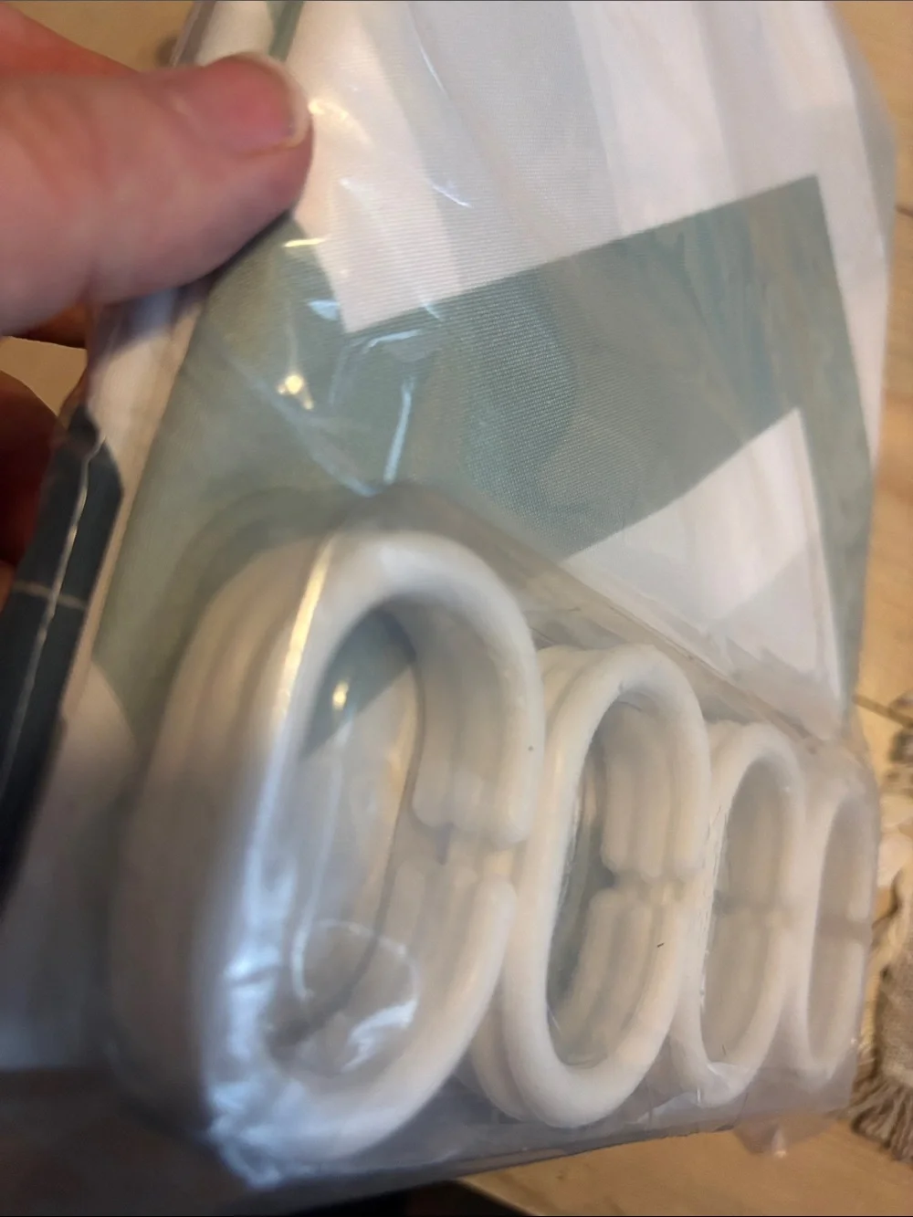 Chevron Shower Curtain with Hooks - White and Sage like new opened never used
